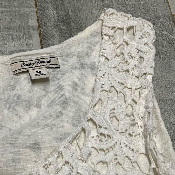 Lucky Brand Ivory Lace Eyelet Overlay Sleeveless Tank Top Fairy Tunic Shell M - Picture 12 of 12
